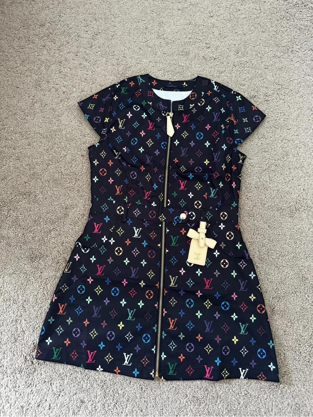 Black Multicolor Logo Zip-Front Dress